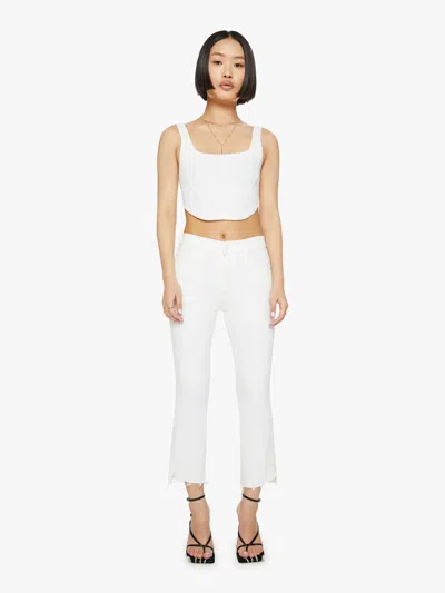 Mother Petites Lil Insider Mid Rise Crop Step Fray Jeans In Fairest Of Them All In White