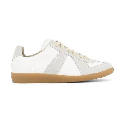 Maison Margiela Women Replica Low-top Leather Sneakers With Suede Inserts In White