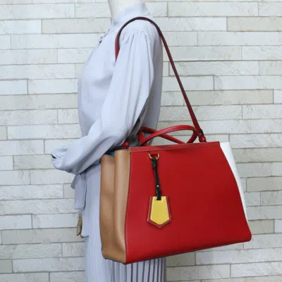 Pre-owned Fendi 2jours Red Color White Leather Handbag Shoulder Bag () In Red Color, White