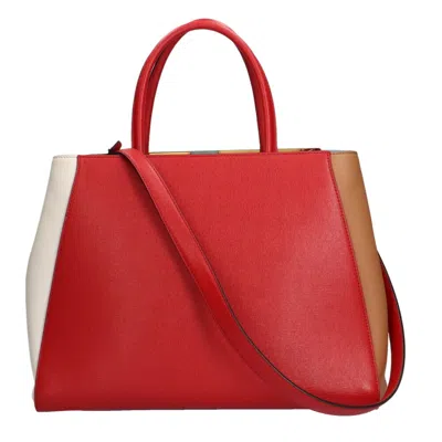 Pre-owned Fendi 2jours Red Color White Leather Handbag Shoulder Bag () In Red Color, White