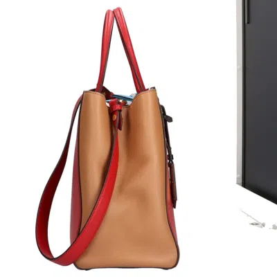 Pre-owned Fendi 2jours Red Color White Leather Handbag Shoulder Bag () In Red Color, White