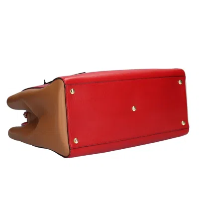 Pre-owned Fendi 2jours Red Color White Leather Handbag Shoulder Bag () In Red Color, White
