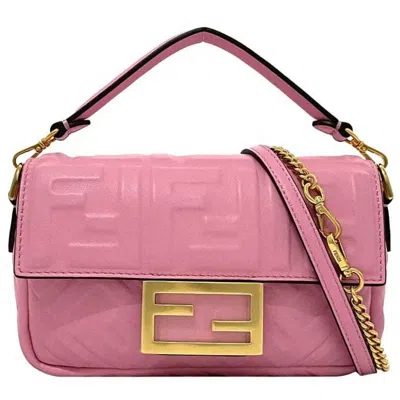 Pre-owned Fendi Baguette Pink Leather Shoulder Bag ()