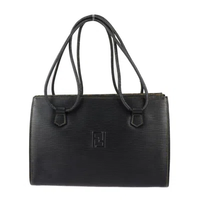 Pre-owned Fendi Black Brown Canvas Leather Handbag Shoulder Bag Tote Bag () In Black, Brown