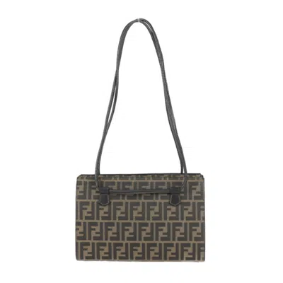 Pre-owned Fendi Black Brown Canvas Leather Handbag Shoulder Bag Tote Bag () In Black, Brown