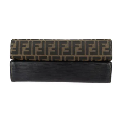 Pre-owned Fendi Black Brown Canvas Leather Handbag Shoulder Bag Tote Bag () In Black, Brown