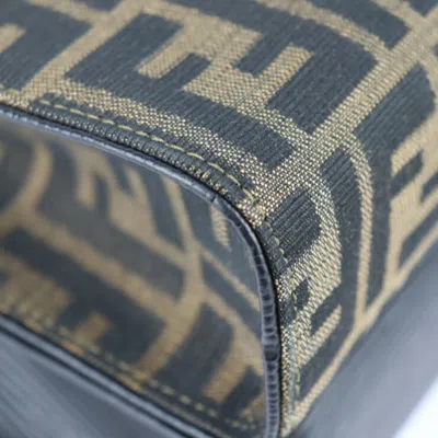 Pre-owned Fendi Black Brown Canvas Leather Handbag Shoulder Bag Tote Bag () In Black, Brown