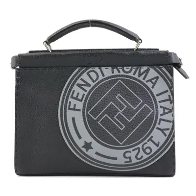 Pre-owned Fendi Black Gray Leather Handbag Shoulder Bag () In Black, Gray