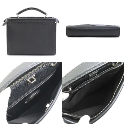 Pre-owned Fendi Black Gray Leather Handbag Shoulder Bag () In Black, Gray