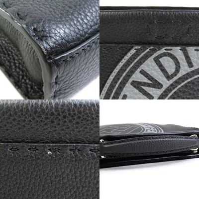 Pre-owned Fendi Black Gray Leather Handbag Shoulder Bag () In Black, Gray