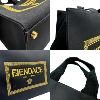 Pre-owned Fendi Black Gold Canvas Handbag Shoulder Bag () In Black, Gold