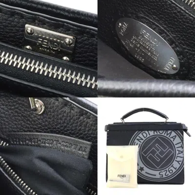 Pre-owned Fendi Black Gray Leather Handbag Shoulder Bag () In Black, Gray