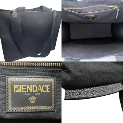 Pre-owned Fendi Black Gold Canvas Handbag Shoulder Bag () In Black, Gold