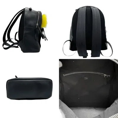 Pre-owned Fendi Black Multi-color Leather Fur Backpack () In Black, Multi-color
