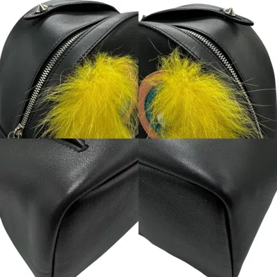 Pre-owned Fendi Black Multi-color Leather Fur Backpack () In Black, Multi-color