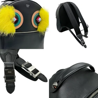 Pre-owned Fendi Black Multi-color Leather Fur Backpack () In Black, Multi-color