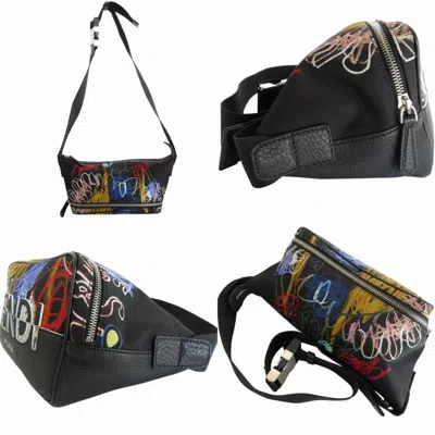 Pre-owned Fendi Black Multi-color Nylon Leather Shoulder Bag Sling Bag () In Black, Multi-color