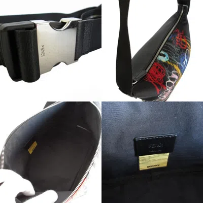 Pre-owned Fendi Black Multi-color Nylon Leather Shoulder Bag Sling Bag () In Black, Multi-color