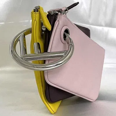 Pre-owned Fendi Bordeaux Pink Yellow Leather Clutch Bag () In Bordeaux, Pink, Yellow