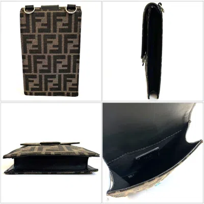 Pre-owned Fendi Dark Brown Khaki Canvas Leather Shoulder Bag () In Dark Brown, Khaki