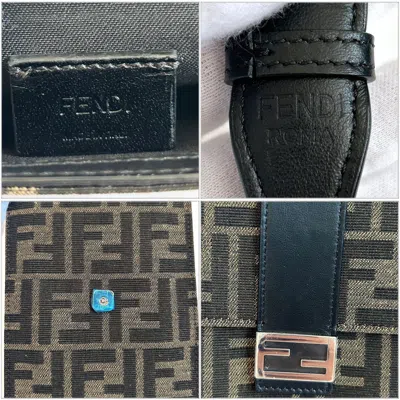 Pre-owned Fendi Dark Brown Khaki Canvas Leather Shoulder Bag () In Dark Brown, Khaki