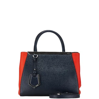 Pre-owned Fendi Navy Orange Leather Shoulder Bag () In Navy, Orange