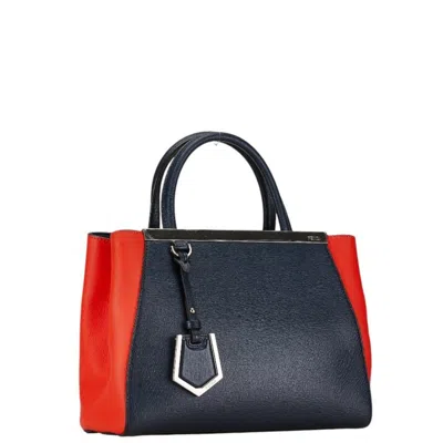 Pre-owned Fendi Navy Orange Leather Shoulder Bag () In Navy, Orange