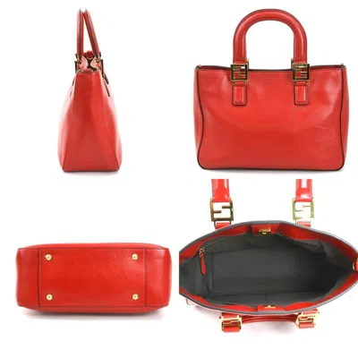 Pre-owned Fendi Red Color Leather Handbag Shoulder Bag ()