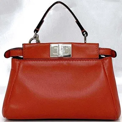 Pre-owned Fendi Red Color Leather Handbag Shoulder Bag ()