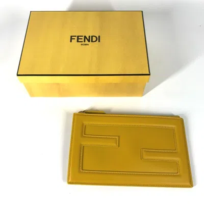 Pre-owned Fendi Yellow Leather Clutch Bag Pouch ()