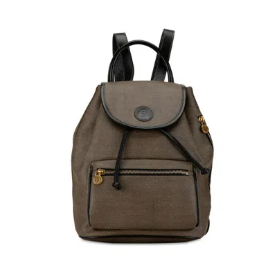 Pre-owned Fendi Zucchino Black Grayish Zucchino Pvc Leather Backpack () In Black, Grayish