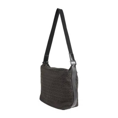 Pre-owned Fendi Zucchino Black Dark Brown Zucchino Messenger Bag Shoulder Bag Tote Bag () In Black, Dark Brown