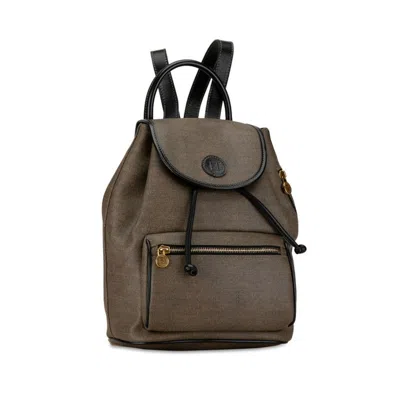 Pre-owned Fendi Zucchino Black Grayish Zucchino Pvc Leather Backpack () In Black, Grayish