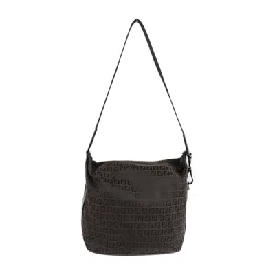 Pre-owned Fendi Zucchino Black Dark Brown Zucchino Messenger Bag Shoulder Bag Tote Bag () In Black, Dark Brown
