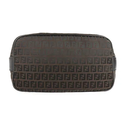 Pre-owned Fendi Zucchino Black Dark Brown Zucchino Messenger Bag Shoulder Bag Tote Bag () In Black, Dark Brown