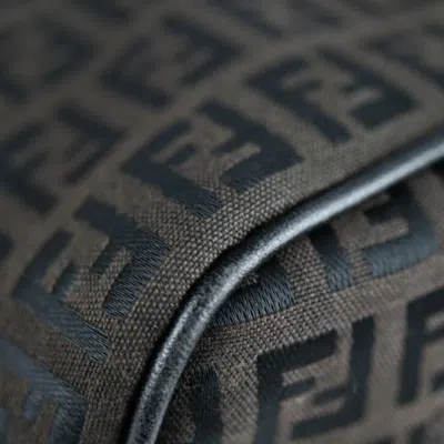 Pre-owned Fendi Zucchino Black Dark Brown Zucchino Messenger Bag Shoulder Bag Tote Bag () In Black, Dark Brown