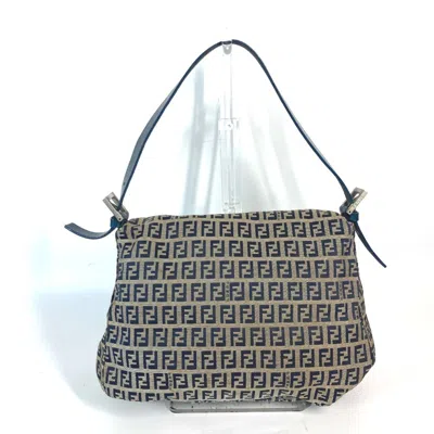 Pre-owned Fendi Zucchino Navy Zucchino Canvas Leather Shoulder Bag ()