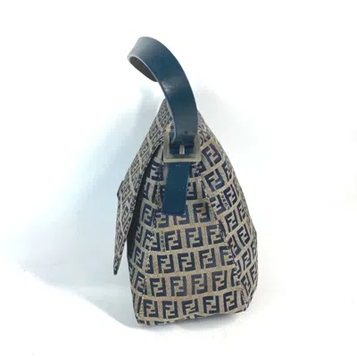 Pre-owned Fendi Zucchino Navy Zucchino Canvas Leather Shoulder Bag ()