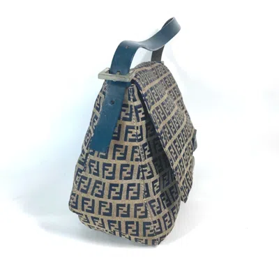 Pre-owned Fendi Zucchino Navy Zucchino Canvas Leather Shoulder Bag ()