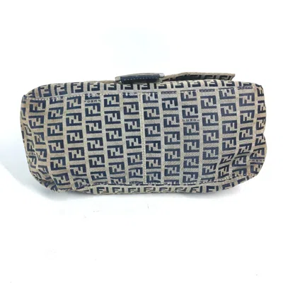 Pre-owned Fendi Zucchino Navy Zucchino Canvas Leather Shoulder Bag ()