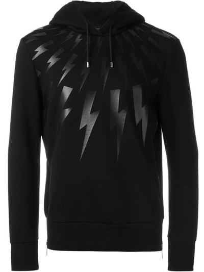 Neil Barrett Thunderbolt Fair Isle Printed Hoodie In Black