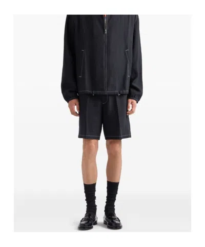 Prada Triangle-logo Poplin Bermuda Shorts In Black