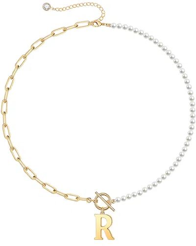 Rachel Glauber Rg 14k Gold Plated Initial Pearl Link Chain Necklace In Multi