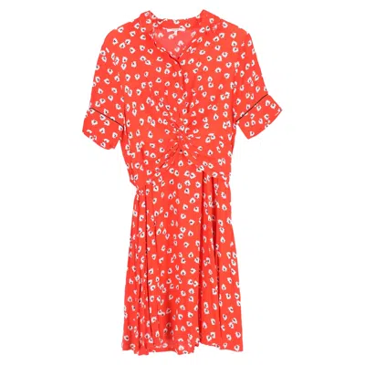 Ganni Silvery Twist-front Floral-print Crepe Dress In Red Viscose In Red