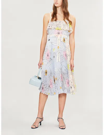 Topshop Floral Print Midi Pleated Dress In Multicolor In Multi
