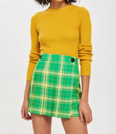 TOPSHOP TARTAN PLEATED WRAP MINI SKIRT IN GREEN 