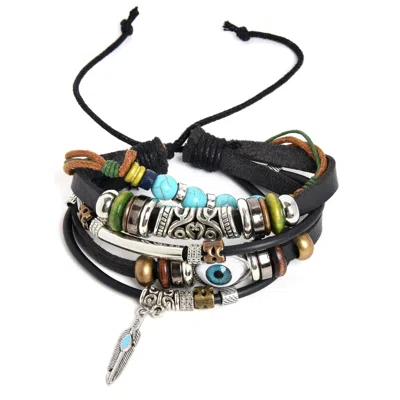 Sohi Black Blue Evil Eye Layered Bracelet In Multi