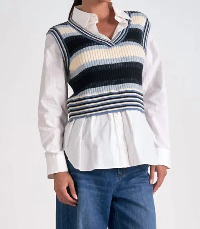 Elan Striped V-neck Long Sleeve Sweater Vest Shirt In Blue In Multi
