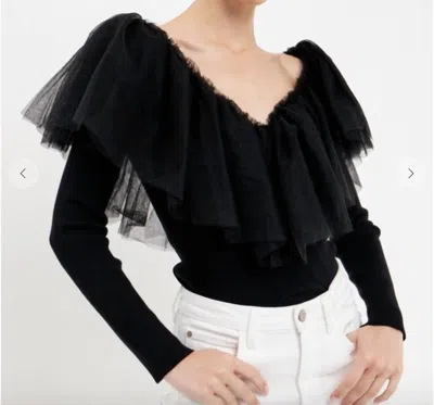 Shop Endless Rose Mixed Media Mesh Ruffle Top In Black