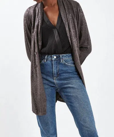 Topshop Leopard Print Jacquard Soft Blazer In Grey In Grey